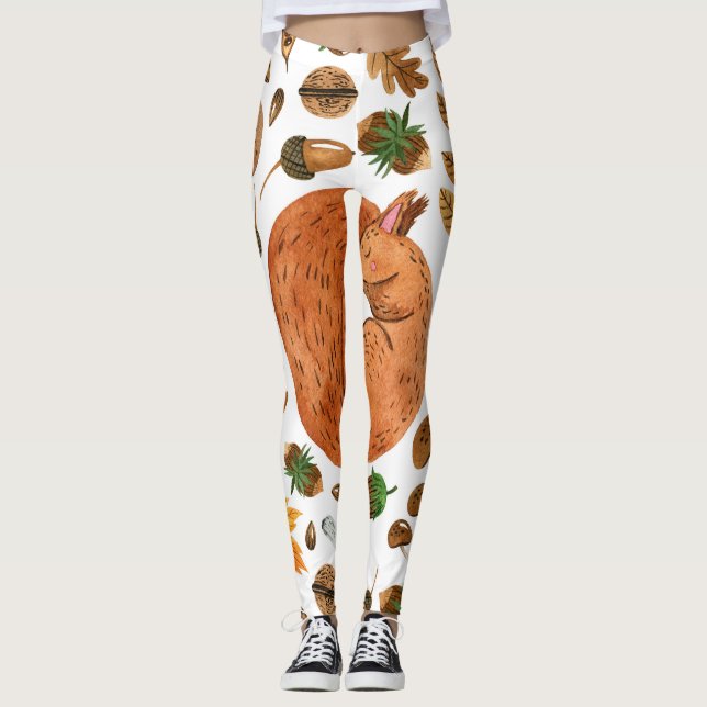 Autumn Dreams: Watercolor Squirrel Haven Leggings (Front)