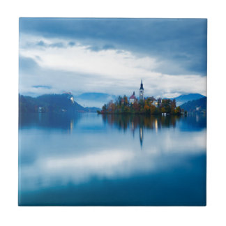 Autumn dusk at Lake Bled Tile