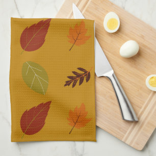 Autumn Earth-Tone Colours Fall Leaves Pattern Kitchen Towel