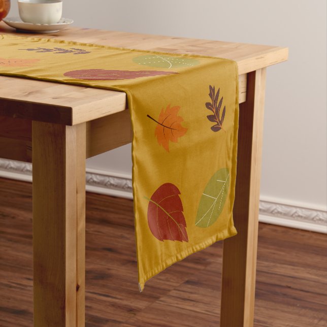 Autumn Earth-Tone Colours Fall Leaves Pattern Short Table Runner (In Situ)