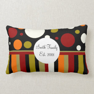 Autumn Earth Tones Stripes Polka Dots Pattern Lumbar Pillow