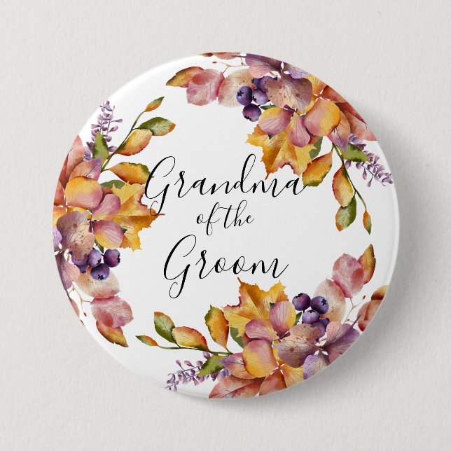 Autumn Elegance Grandma of the Groom 3 Inch Round Button (Front)