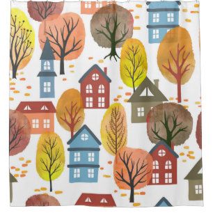 Autumn Elegance: Watercolor City and Trees