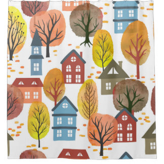 Autumn Elegance: Watercolor City and Trees