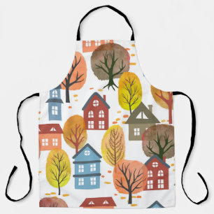 Autumn Elegance: Watercolor City and Trees Apron