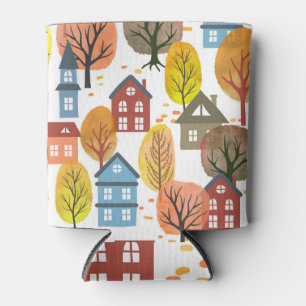 Autumn Elegance: Watercolor City and Trees Can Cooler