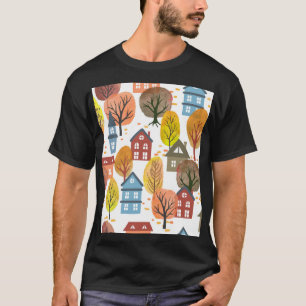 Autumn Elegance: Watercolor City and Trees T-Shirt