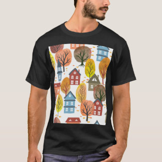 Autumn Elegance: Watercolor City and Trees T-Shirt