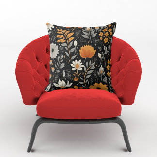 Autumn Elegant Leaves Floral Pattern Black   Throw Pillow
