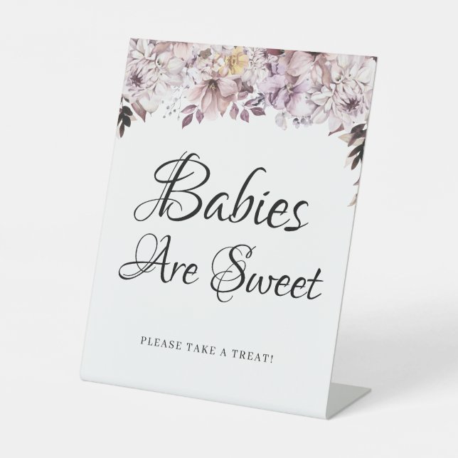 Autumn Elegant Purple Flowers Foliage Baby Shower Pedestal Sign (Front)