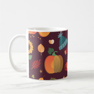 Autumn elements, dark background, vintage coffee mug