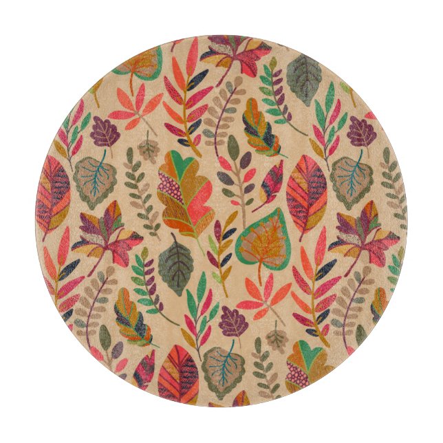 Autumn Elements: Vibrant Vintage Pattern Cutting Board (Front)