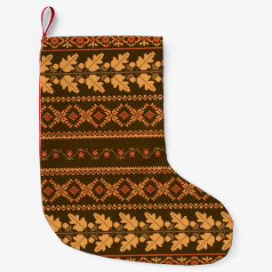 Autumn embroidered cross-stich retro striped backg small christmas stocking