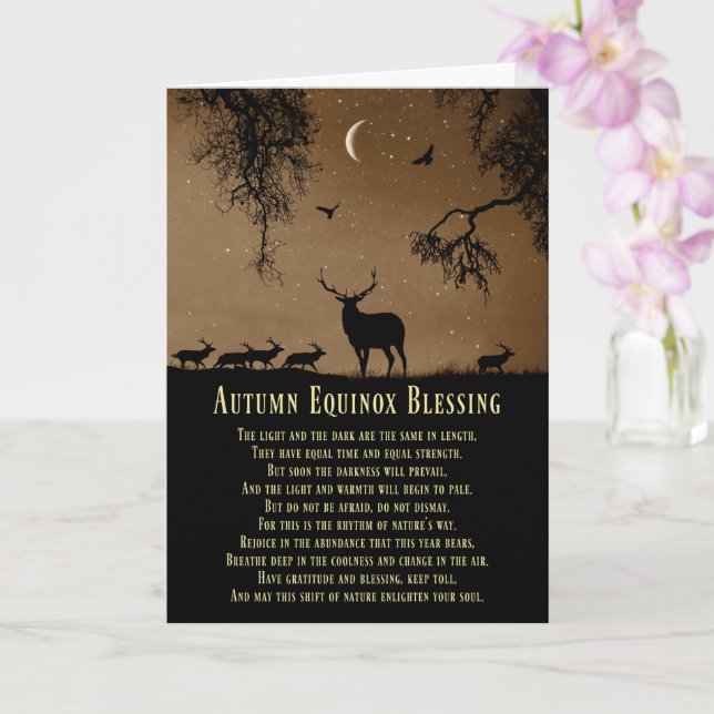 Autumn Equinox Blessings With Elk and Moon Card (Orchid)