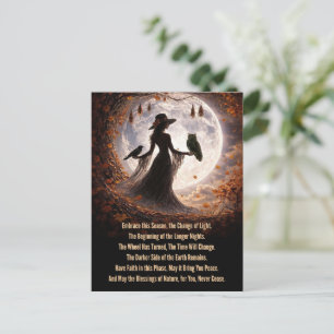Autumn Equinox Mabon Boho Lady Raven Owl Moon Tree Holiday Postcard