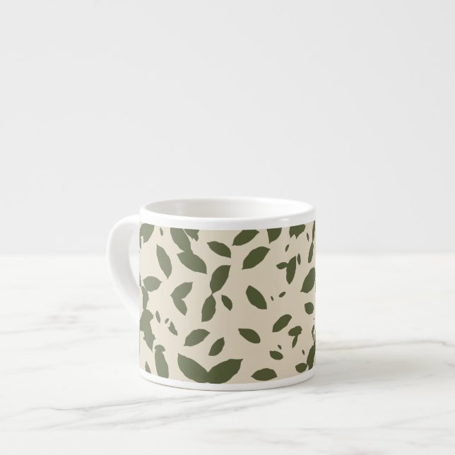 Autumn Espresso | Falling Leaves Olive Green Cup (Front Left)