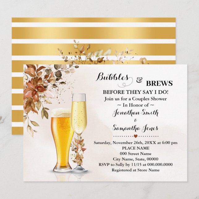Autumn Eucalyptus Bubbles and Brews Bridal Shower Invitation (Front/Back)