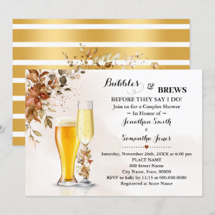 Autumn Eucalyptus Bubbles and Brews Bridal Shower Invitation