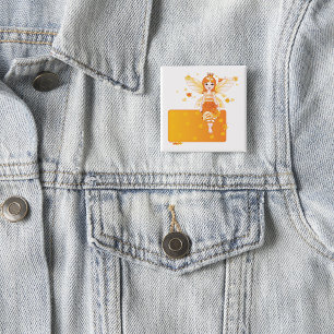 Autumn Fairy Princess with Orange Leaves and Crown 2 Inch Square Button