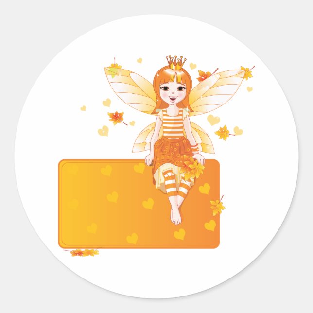 Autumn Fairy Princess with Orange Leaves and Crown Classic Round Sticker (Front)
