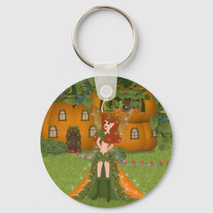 Autumn Fairy Pumpkin Cottage Keychain