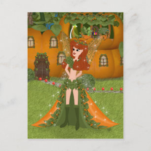 Autumn Fairy Pumpkin Cottage Postcard