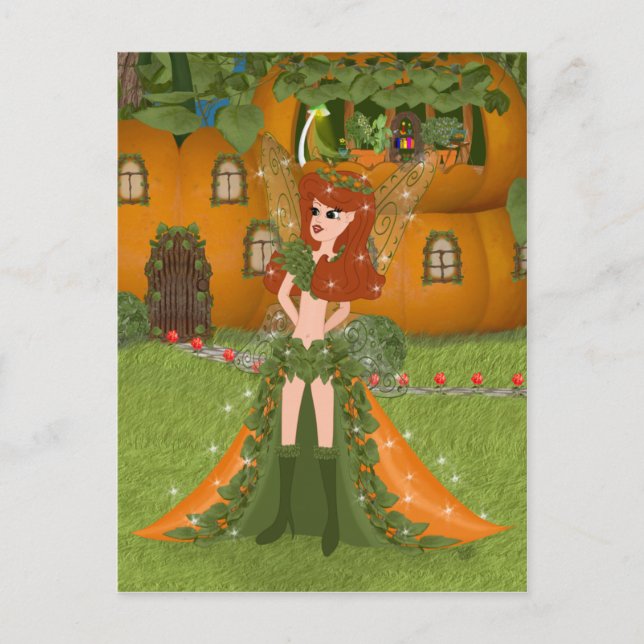 Autumn Fairy Pumpkin Cottage Postcard (Front)