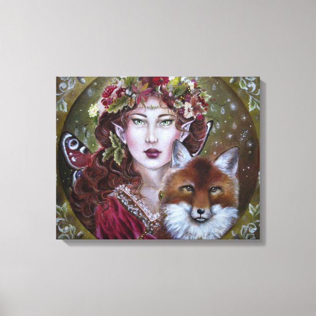 Autumn fairy with a fox stretched canvas print (Front)