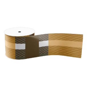 Autumn Fall Abstract Plaid Pattern Brown Mustard Grosgrain Ribbon