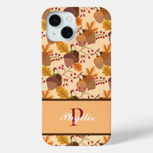 Autumn Fall Acorn Leaves Monogram & Name - iPhone 15 Case