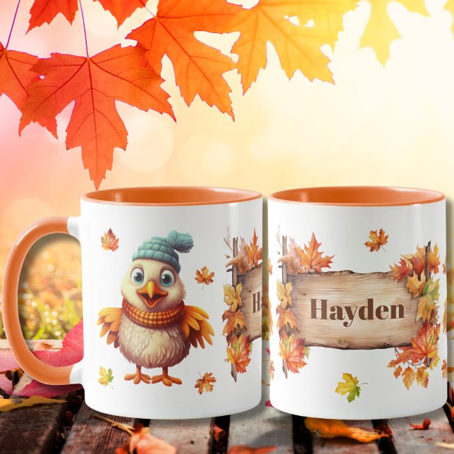 Autumn Fall Animal Adorable Chick Personalized Mug (Creator Uploaded)
