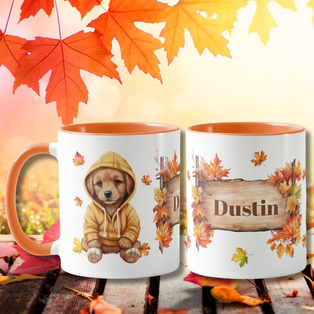 Autumn Fall Animal Adorable Dog Personalized Mug (Creator Uploaded)
