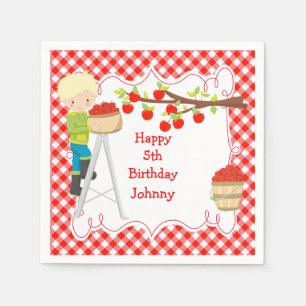 Autumn Fall Apple Picking Blonde Boy Birthday Napkin