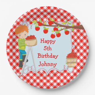 Autumn Fall Apple Picking Red Hair Boy Birthday Paper Plate