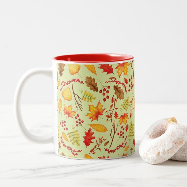 Autumn Fall Autumn Leaves Two-Tone Coffee Mug (With Donut)