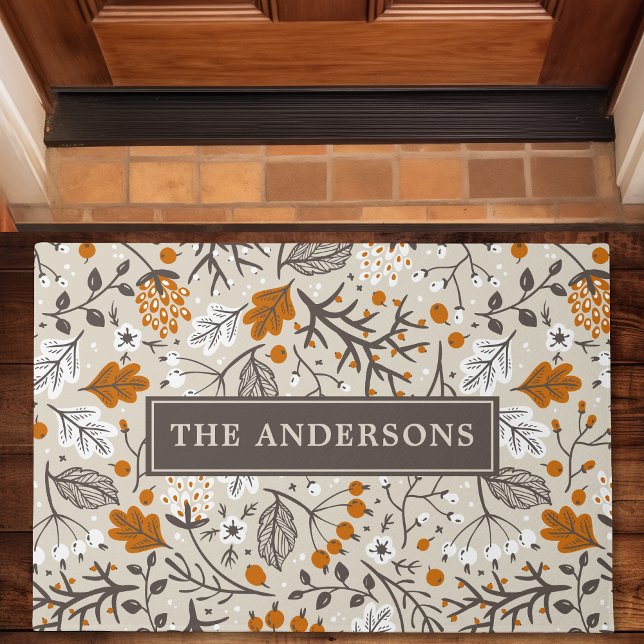 Autumn Fall Berries Leaves Branches Personalized Doormat (Creator Uploaded)