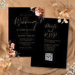 Autumn Fall Black And Gold QR Code Wedding Invitation<br><div class="desc">This elegant autumn fall wedding invitation can be personalized with your information in chic typography with your wedding website details and your QR code on the reverse. Designed by Thisisnotme©</div>