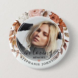 Autumn Fall Bloom In Loving Memory Photo Memorial 3 Inch Round Button