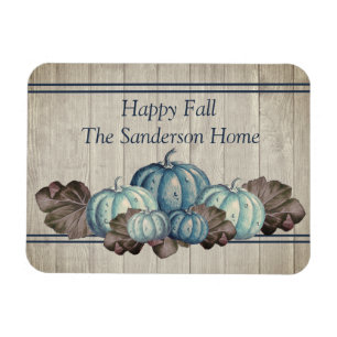 Autumn Fall Blue Pumpkin Rustic Cute Grey Wood Magnet
