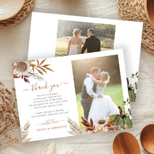 Autumn fall botanical rustic photo wedding thank you card