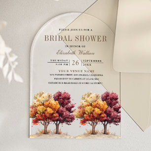 Autumn Fall Burgundy Trees Bridal Shower Acrylic Invitations