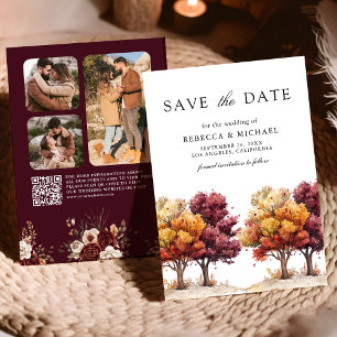 Autumn Fall Burgundy Trees QR Code Photo Wedding   Save The Date