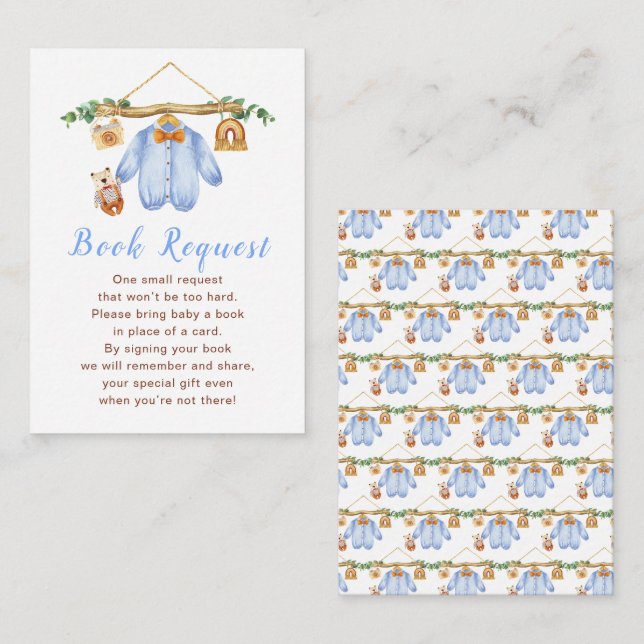 Autumn Fall Clothes Line Boy Baby Shower Enclosure Card (Front/Back)