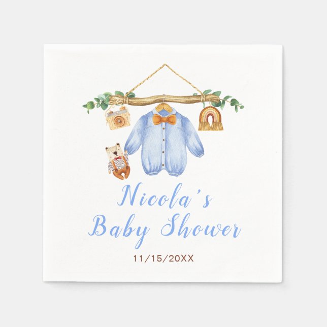 Autumn Fall Clothes Line Boy Baby Shower Napkin (Front)