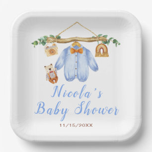Autumn Fall Clothes Line Boy Baby Shower Paper Plate