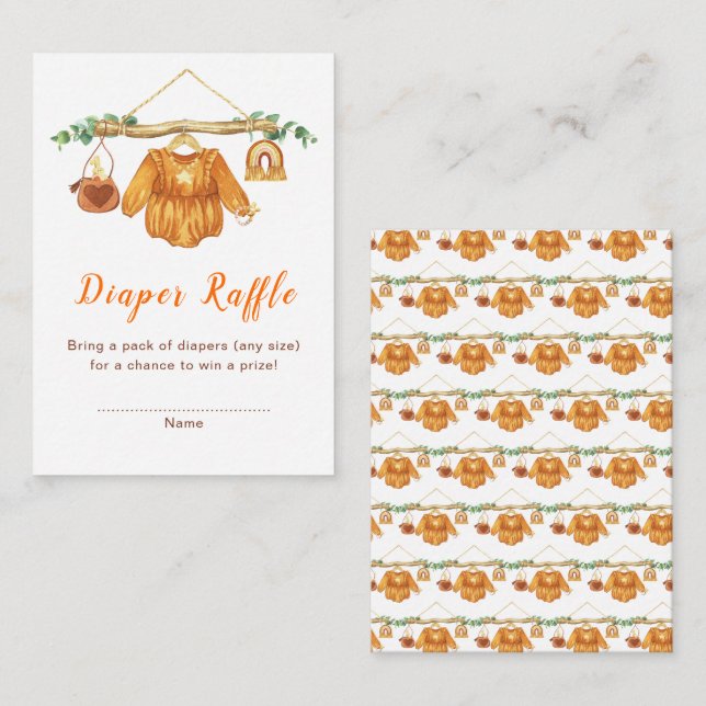 Autumn Fall Clothes Line Girl Baby Shower Enclosure Card (Front/Back)