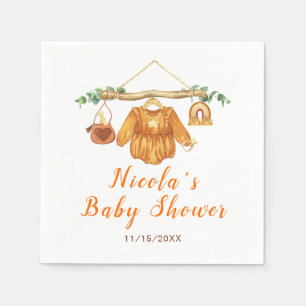 Autumn Fall Clothes Line Girl Baby Shower Napkin