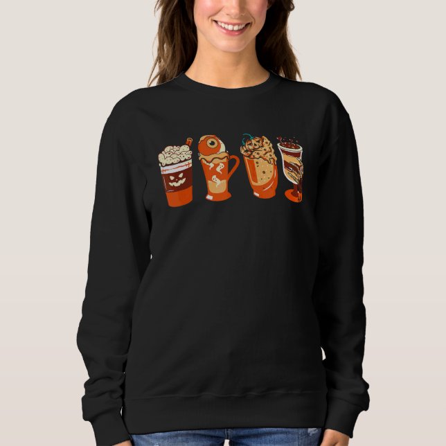 Autumn Fall Coffee Latte Cups Horrors & Ghost Hall Sweatshirt (Front)