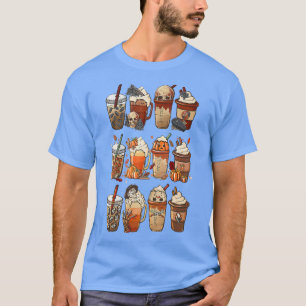 Autumn Fall Coffee Latte Cups Horrors & Ghost Hall T-Shirt