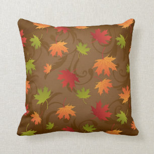 Autumn, Fall Colour Leaves on Brown Background Throw Pillow